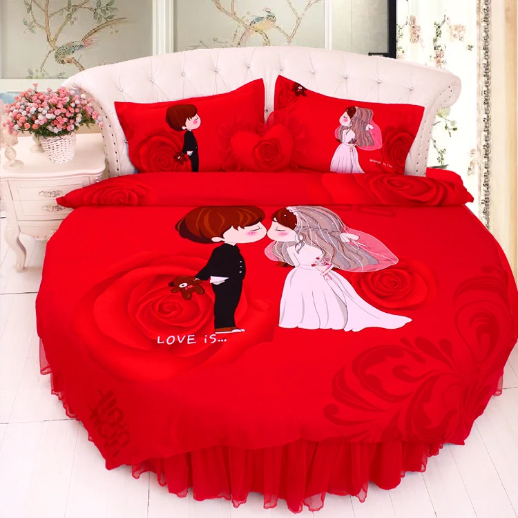 Best Round Bed Chinese Style Wedding rosy Bedding sets SuperKing 9Ft Dancing Girls Home MARRY DuvetCover Bedskirt Set Round Bedding 9