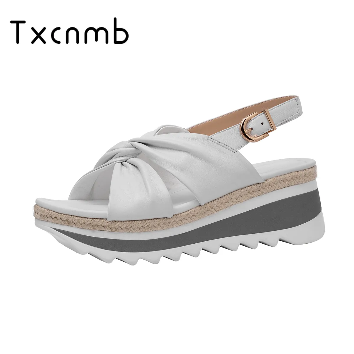 

TXCNMB 2019 Summer New Fashion Concise sandals Women Genuine Leather wedges high heel women shoes Party wedding Shoes Woman