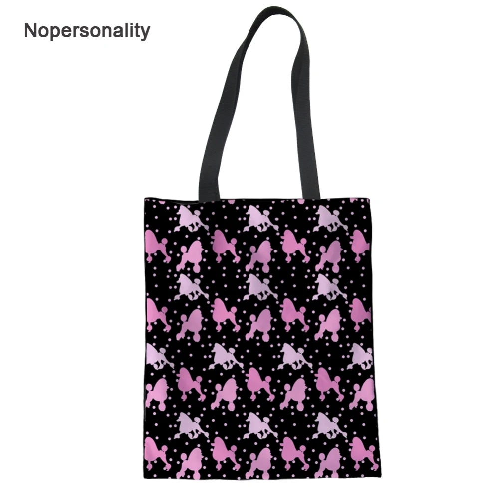 Funny Poodle Dog And Cat With Skis Print Canvas Top Handle Tote Bag Shoulder Bag Handbag for Women