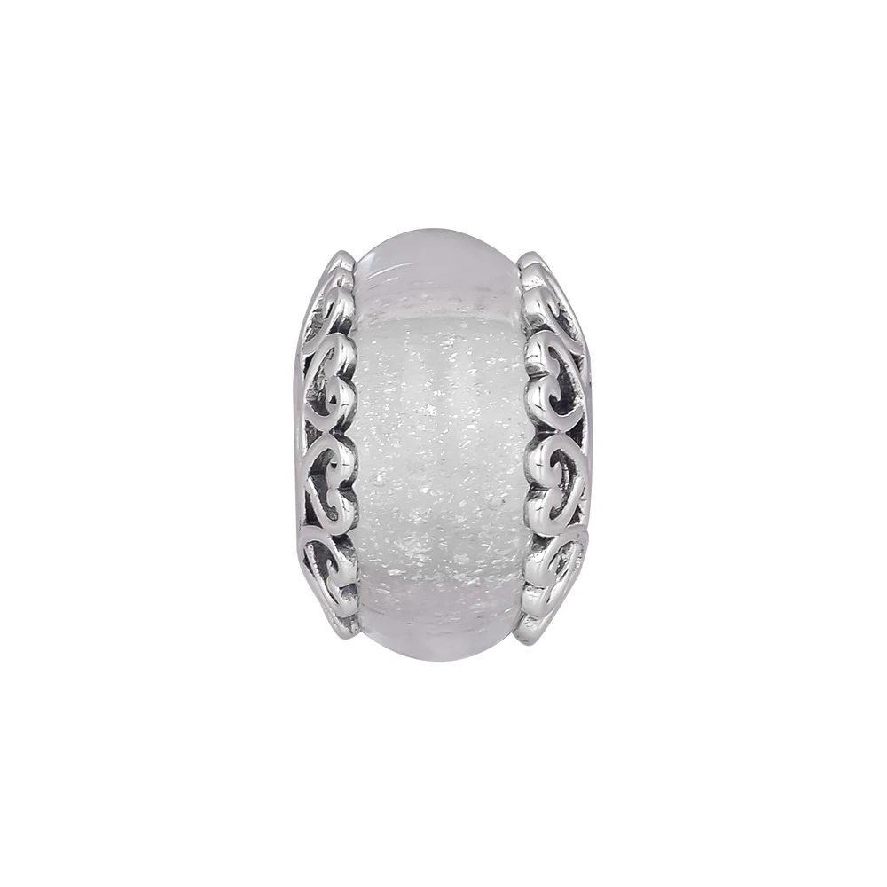 

Fits Pandora Bracelet Argent 925 Sterling Silver Iridescent White Glass Charm Beads Women Girls DIY Jewelry Gift Bijoux Femme