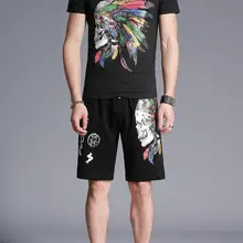 Летний модный брендовый спортивный костюм из 2 предметов, тонкий мужской комплект с принтом черепа