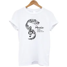 Футболка с принтом «Music Is The medium Of The Mind», женские летние футболки с коротким рукавом, футболка Harajuku, повседневные топы, брендовая футболка