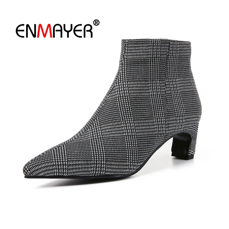 

ENMAYER Woman Ankle Boots Winter Pointed Toe Basic Womens Boots Women Boots 2018 Big Size 34-44 LY163