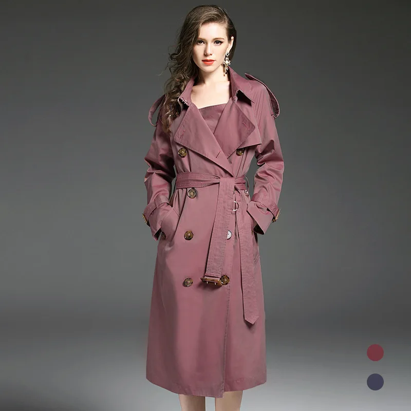 

Kez keer New fashion 2018 autumn & winter women Trench Coat double turn-down collar X-long Gradient color waterproof raincoat