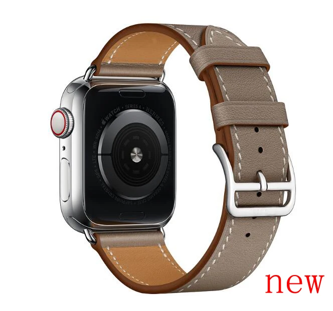 fashion Leather loop for iwatch Series 4 2 3 1 for Apple Watch band Strap Double Tour Extra Long 38mm 42mm 40mm 44mmseries 5 - Цвет ремешка: Single-gray brown