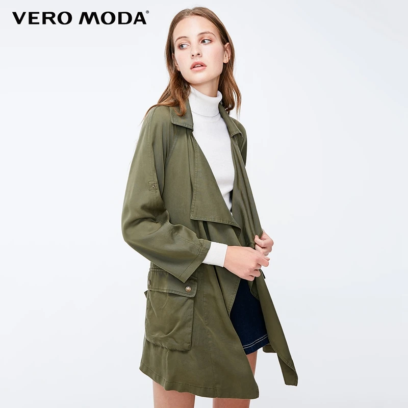 Vero Moda женский декоративный карман свободный крой армейский зеленый Тренч с лацканами пальто | 318317505