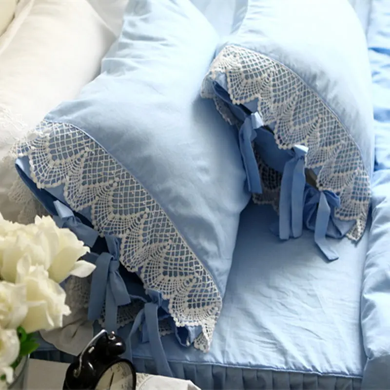 

2pcs pillow case European romantic embroidery ruffle lace pillow cover bedding pillow cases home textile pillow sham no filler
