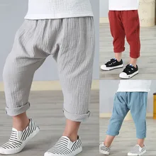 linen pleated kids pants hot 2019 summer girls boys pants children ankle-length pants harem pants baby boy girl clothes 2-7 yrs summer harem pants for baby girl clothes cotton and linen pants trousers ankle length flower print pants children leggings