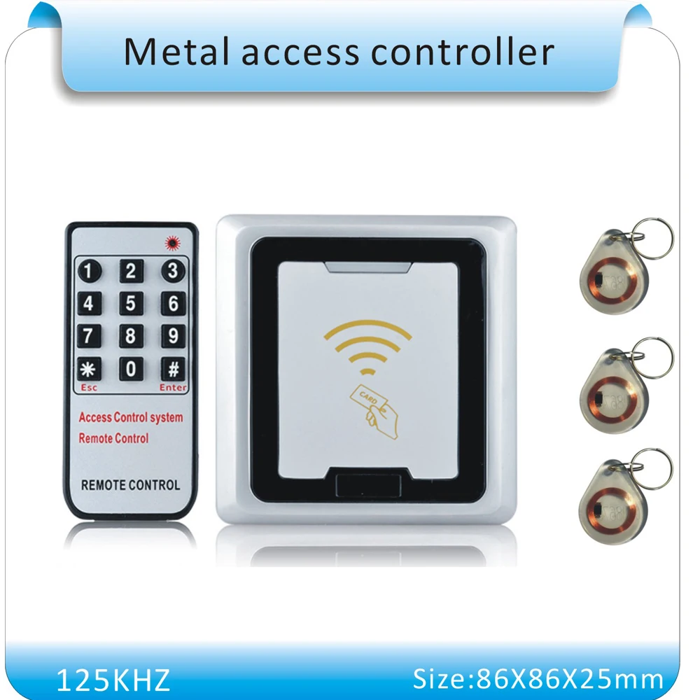 

Free shipping 86X86mm metal shell rfid lock system door Support 500 users RFID Card Door Access Controller+5 crystal keyfob