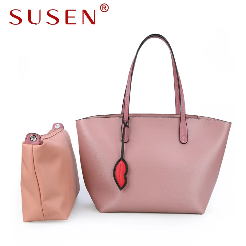 

SUSEN 2042 women handle shoulder bag composite 2 pcs bag set cross body bag top pu leather bag