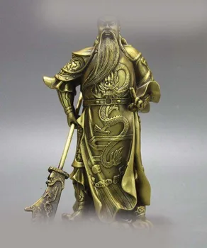 

12" Brass sculpture China copper dragon Martial god of wealth Guan yu Statue (D0426)