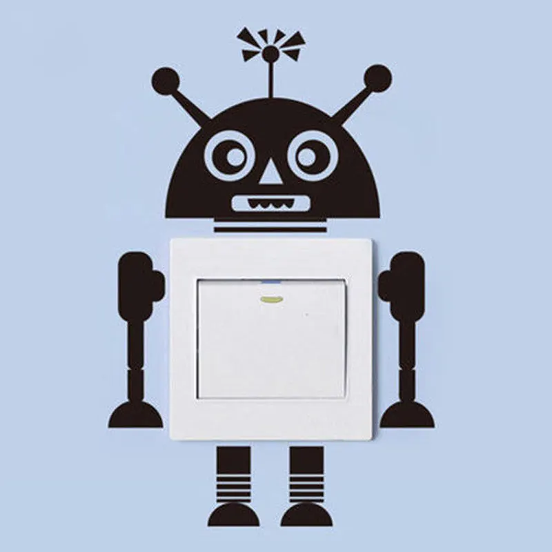WANGZHIMING Robot DIY Switch Sticker Wall Quote Stickers Vinyl Mural Decor Decal Black 7SS0087 | Дом и сад