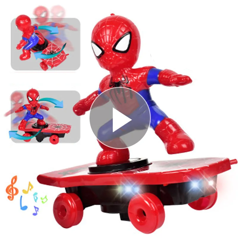 

Revengers 4 Marvels Spider Man Electronic Toy Stunt Scooter Automatic Flip Music Electric Skateboard Stunt Car Children Toys