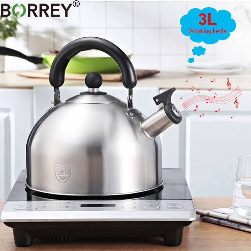 

BORREY 3L Stainless Steel Induction Cooker Kettle Whistling Metal Kettle Camping Cooking Kettle Pot Kitchen Gas Stove Water Pot