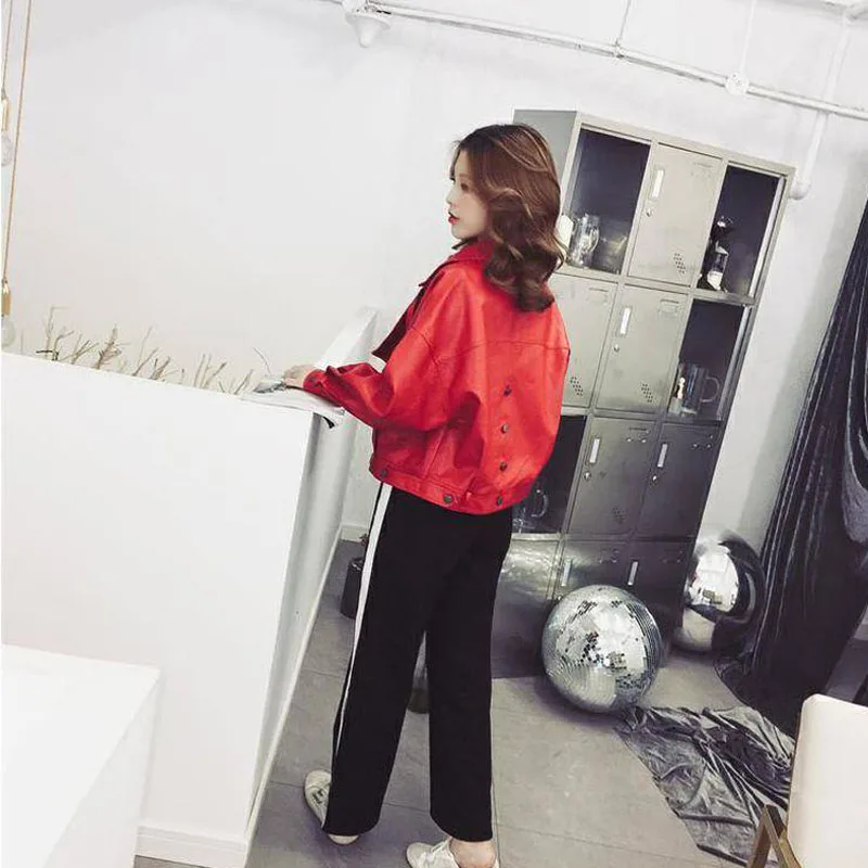 Весна, красный цвет, Hongkong стиль, женская куртка из искусственной кожи, модное женское пальто