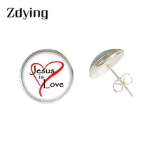 ZDYING Peace Love Jesus серьги-гвоздики I Love Jesus стекло, кабошон купольные серьги-гвоздики 3 цвета металлические украшения JU021