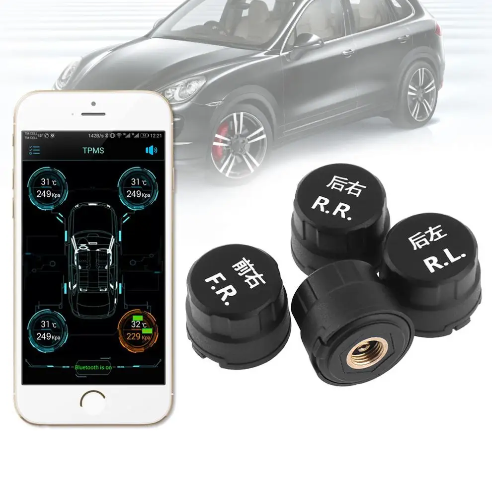 

4pcs Smart Bluetooth 4.0 Auto Car TPMS Tyre Tire Pressure Monitoring System APP Display External Sensors Support Android IOS
