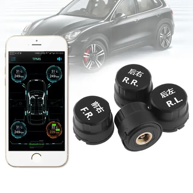 Best Offers 4pcs Smart Bluetooth 4.0 Auto Car TPMS Tyre Tire Pressure Monitoring System APP Display External Sensors Support Android IOS
