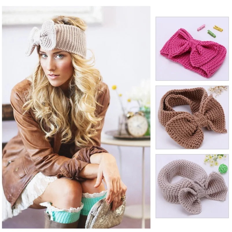 1pc Womens Crochet Bow Headband Ear Warmer Knit Headbands Retro Bow