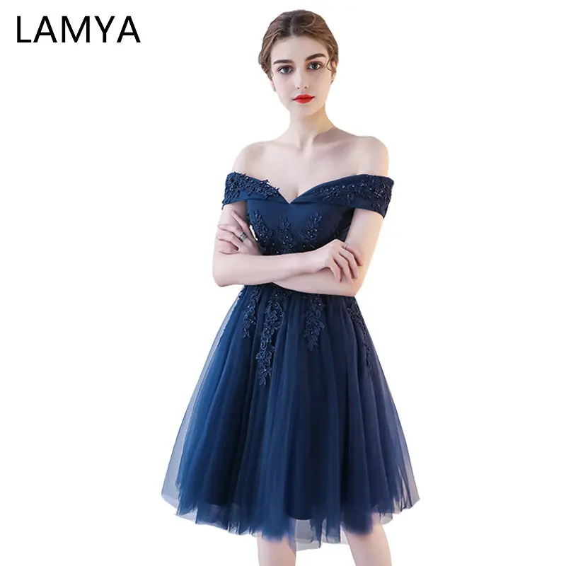 LAMYA Customized Short Evening font b Dresses b font font b Elegant b font Lace With