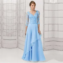 2015 großzügige Halbe Hülsen-spitze Appliques Mutter der Braut Kleider Bodenlangen V-ausschnitt Formale Kleider Chiffon Abendkleid