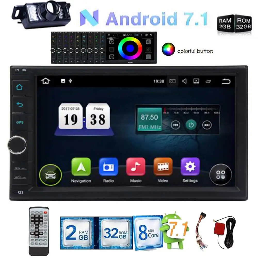 Perfect 2 Din 7 Inch Android 7.1 Car gps Radio DVD Player GPS Navigation 2 din Car Stereo FM Rds Map Wifi support 4G Bluetooth Headunit 0