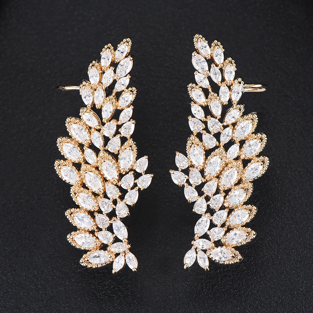 

GODKI 48mm Luxury Fashion Cubic Zirconia Feather Design Stud Earrings For Women Jewelry Wedding Brincos boucle d'oreille 2019