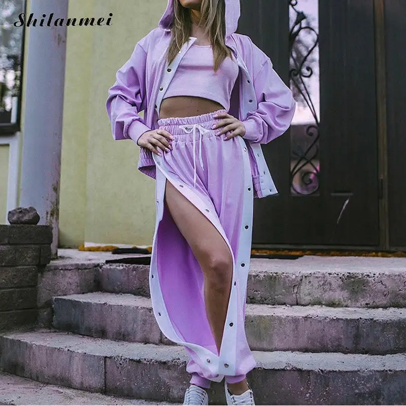 

New 2018 Women 2 Piece Set Casual Tracksuit Long Sleeve Hoody Sweatshirts + Cut Wide Leg Pants Ladies Sweatpants Sportswear Set