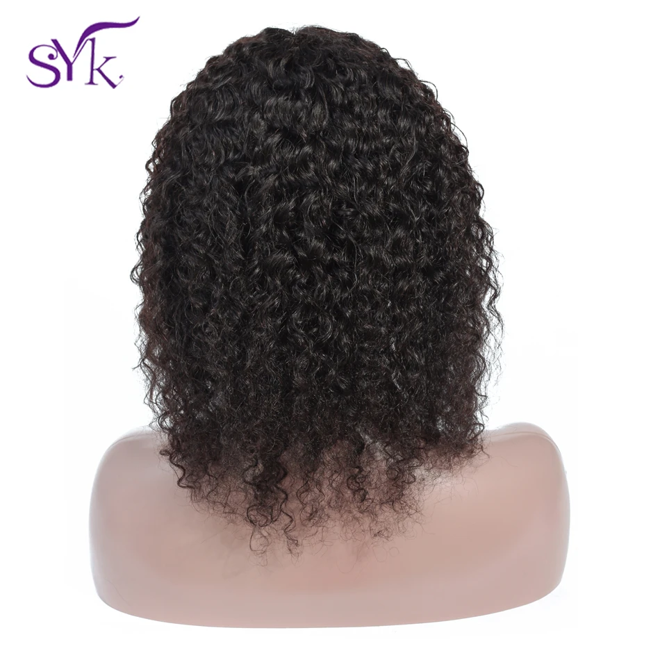  SYK Short Curly Human Hair Wig 4×1 Lace Closure Human Hair Wigs Middle Part Closure Wig Adjustable 