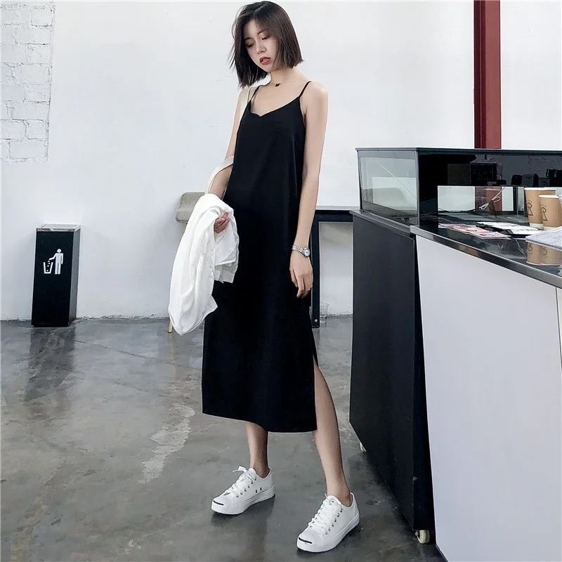 Billig Sexy Frauen Maxi Kleid Schwarz Sling Kleid Weibliche Sommer 2019 Sleeveless V ausschnitt Weste Lange Frauen Kleider