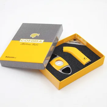 

COHIBA Metal Cigar Lighter Cutter Set 2 Torch Jet Flame Lightets W/ Punch