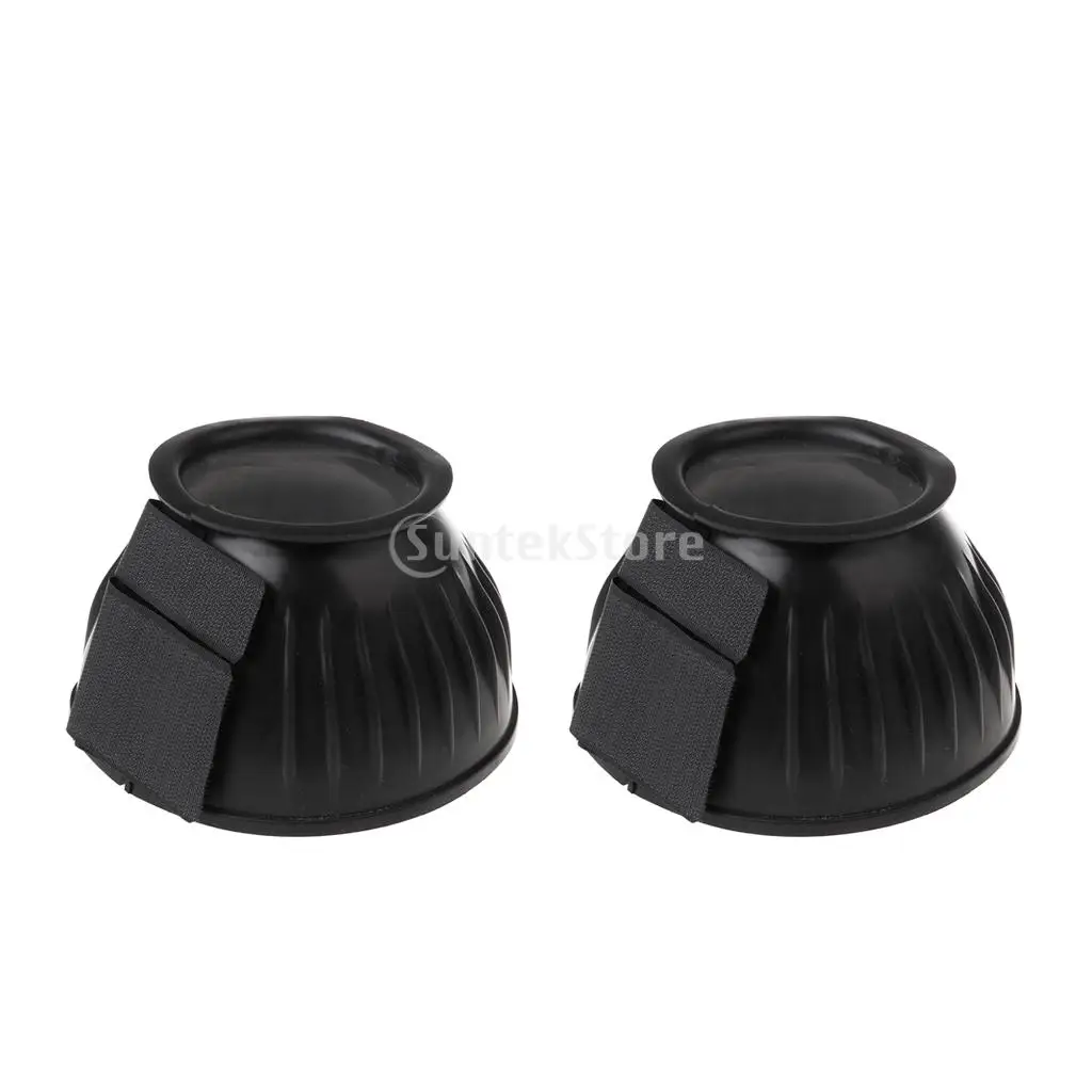 

1 Pair Equine Horse Rubber Bell Boots with Double Hook & Loop Closure Equestrian Accessories S/M/L/XL Black