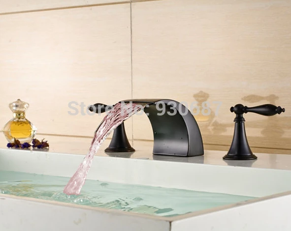 

LED Color Changing Bathroom Oil Rubbed Bronze Sink Faucet Dual Handle Mixer Tap