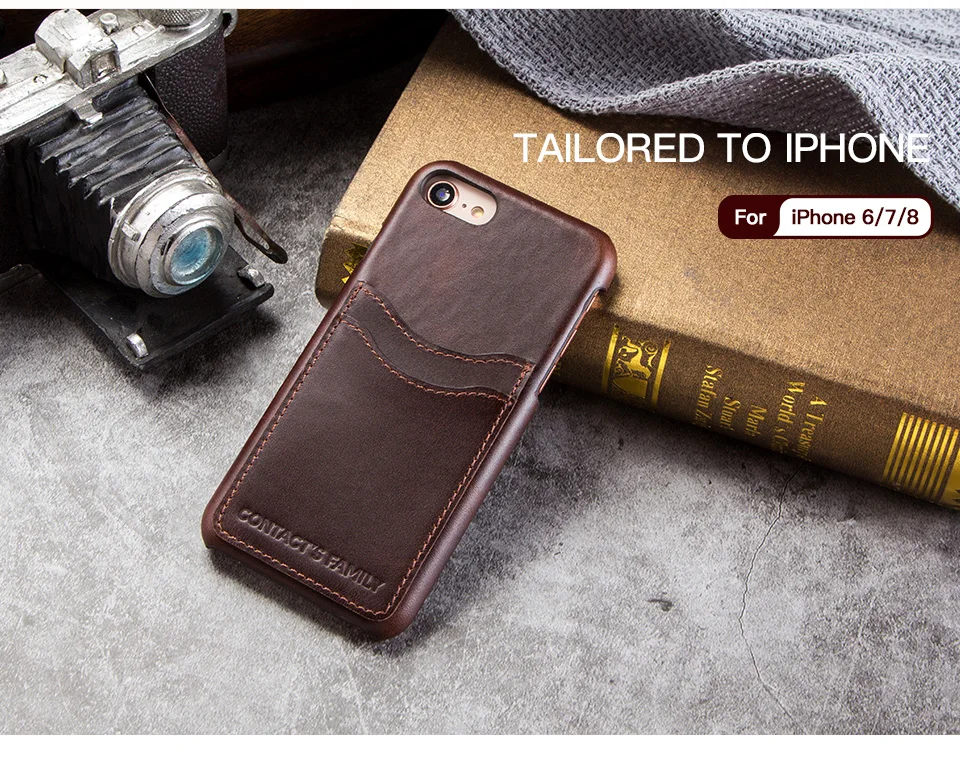 CONTACTS FAMILY Genuine Leather Flip Case For iPhone 8 7 Retro Wallet Case Cover For iPhone 7 8 Protective Phone Bag Shells case for iphone 7