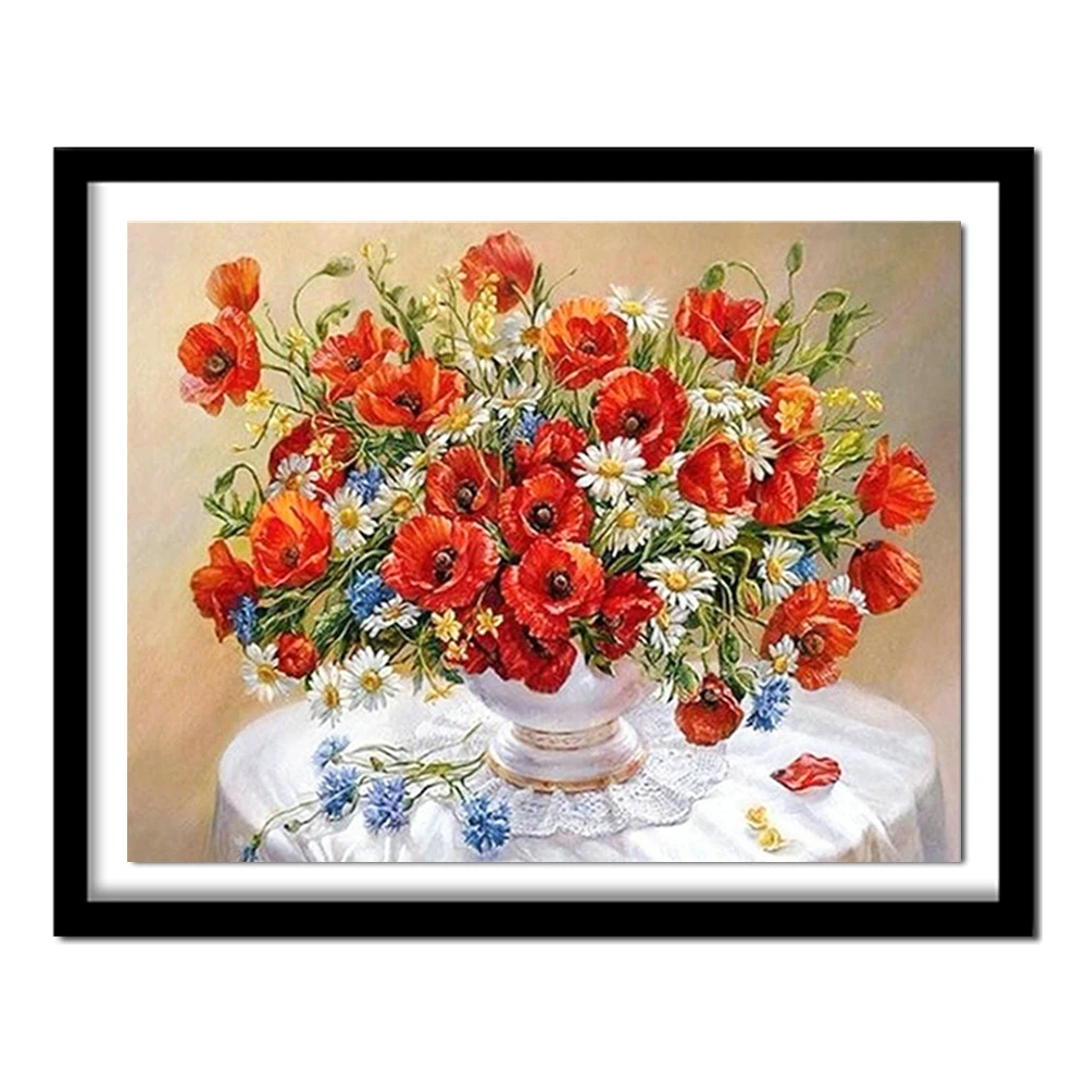 cuadro de punto de cruz bordado lienzo para decoraci/ón del hogar Kit de pintura de diamantes para hacer manualidades con diamantes de imitaci/ón dise/ño de mosaico de rosas rojas