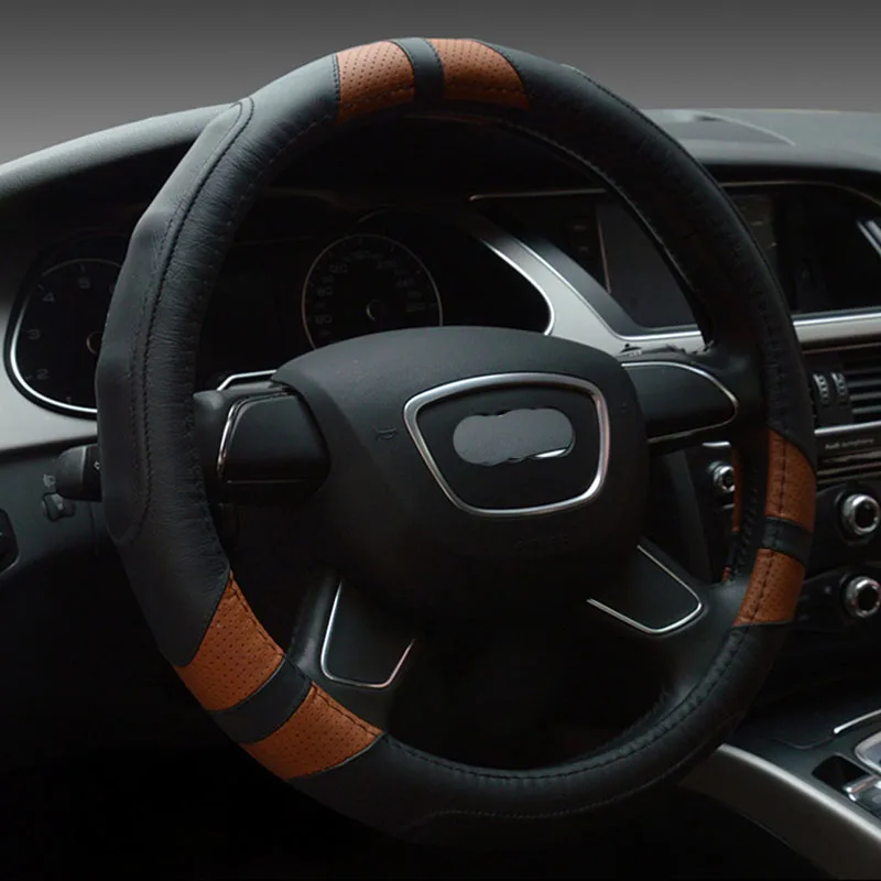 

Free Shipping High Quality Cowhide Top Layer Leather Universal Steering Wheel Covers Protect 38CM 15 inch