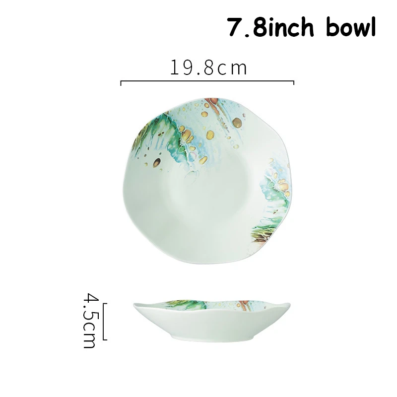 Керамическая тарелка набор посуды тарелка чаши для риса и супа ложка ваджилла лапша миска-контейнер неправильная посуда миска блюдо ложка набор - Цвет: 7.8 inch bowl