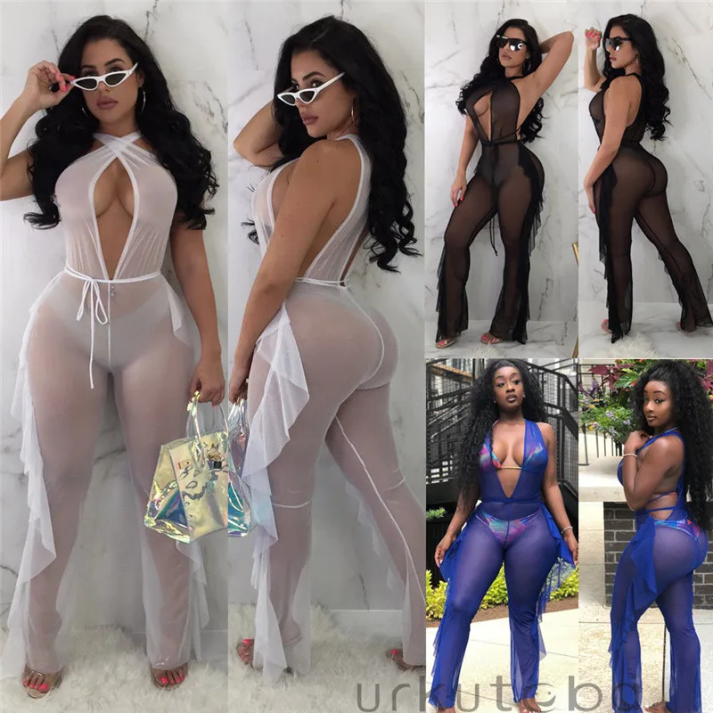 

Women Sexy Sleeveless Mesh Jumpsuits Top Romper Playsuit Bodysuit Bodycon