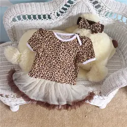 2 шт. комплект младенческой Кружево комбинезон коричневый отделкой рюшами Leopard платье-пачка для маленьких девочек повязка на голову для От 0