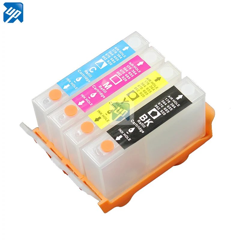 

UP brand 4pcs Refillable Ink Cartridges with Permanent Chip compatible for HP 685 Deskjet 3525 4615 4625 5525 6525 printer