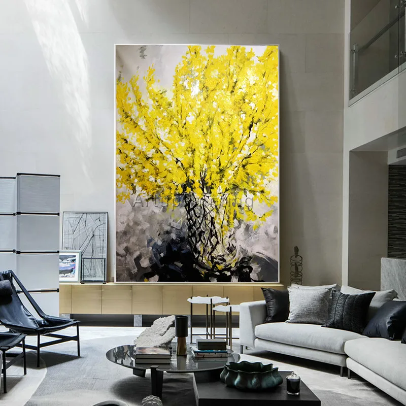 

Canvas oil painting acrylic painting caudros decoracion modern abstract yellow tree Wall art Pictures For Living Room Home Decor