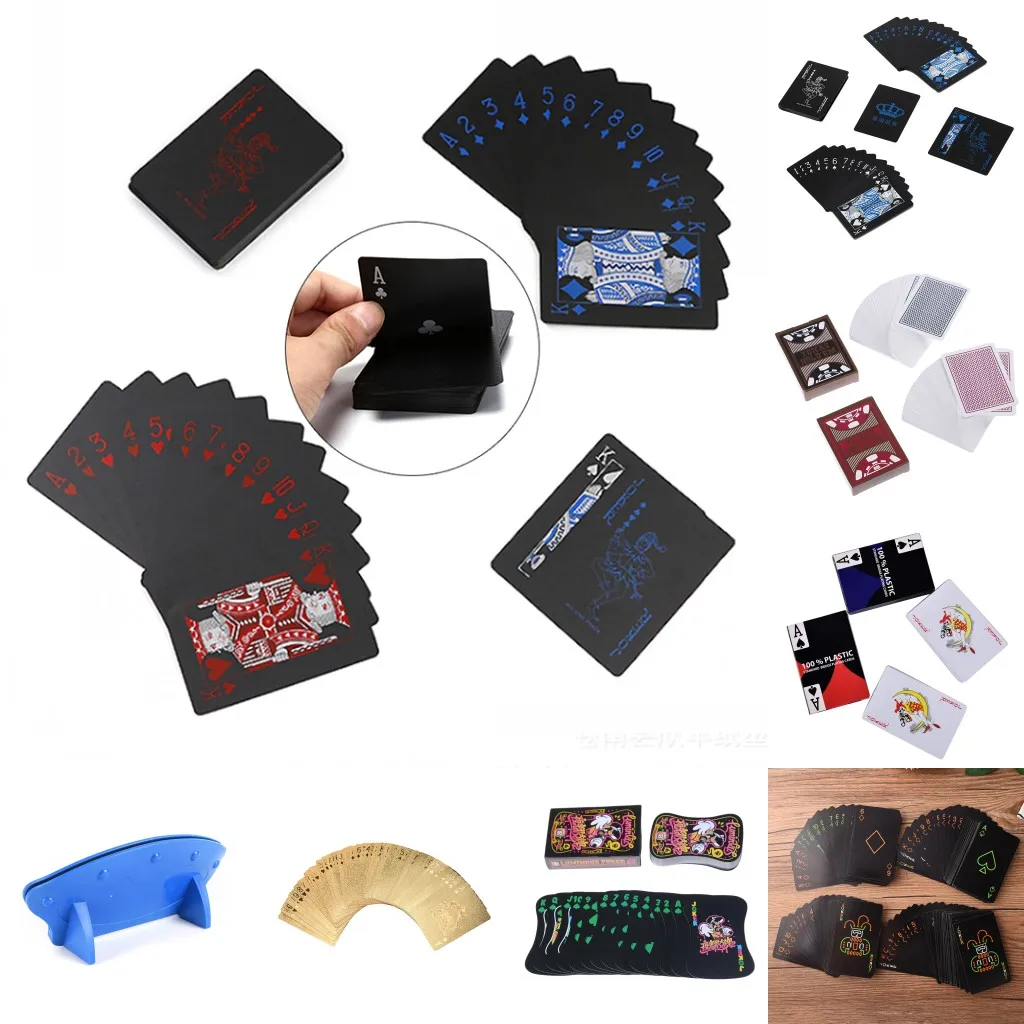 

Pure Black Quality Plastic PVC Poker Waterproof Black Playing Cards Creative Gift Durable Poker Classic Magic Tricks Tool 54pcs