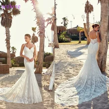 Robe de mariee/Новое поступление года, летнее пляжное свадебное платье с бретельками, белое платье с открытой спиной с юбкой-годе, свадебное платье es Vestige De Noiva