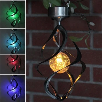 

Solar Wind Spinner with Color Changing Light Up Ball Solar Powered LED Wind Chimes Outdoor Hanging Spiral Garden Light Courtyard