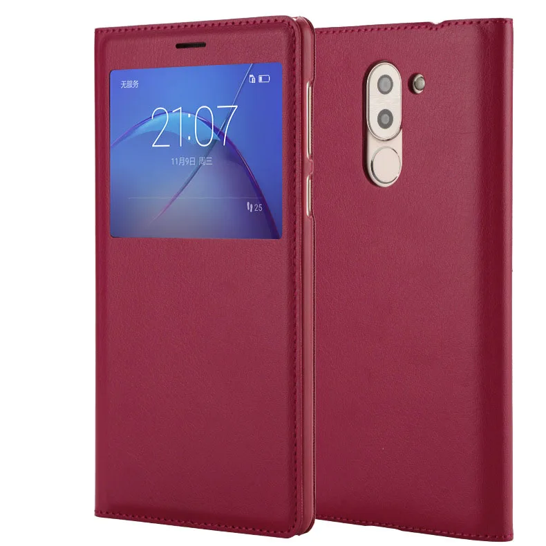 Новые роскошные открытое окно откидная крышка для huawei honor 6X случае кожаный чехол телефон назад - Цвет: Розово-красный