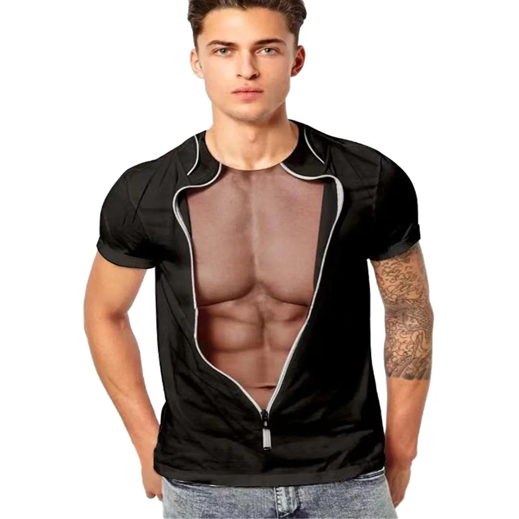 Мужская забавная 3D мышечная Печать Фитнес эластичная футболка с коротким рукавом Топ Блузка с принтом эластичные мужские футболки