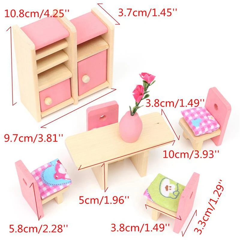 1 مجموعة خشبية الأثاث دمى منزل مصغرة 6 غرفة مجموعة دمية الأثاث اللعب هدية للأطفال كيد للتربية playthings1-6 سنوات