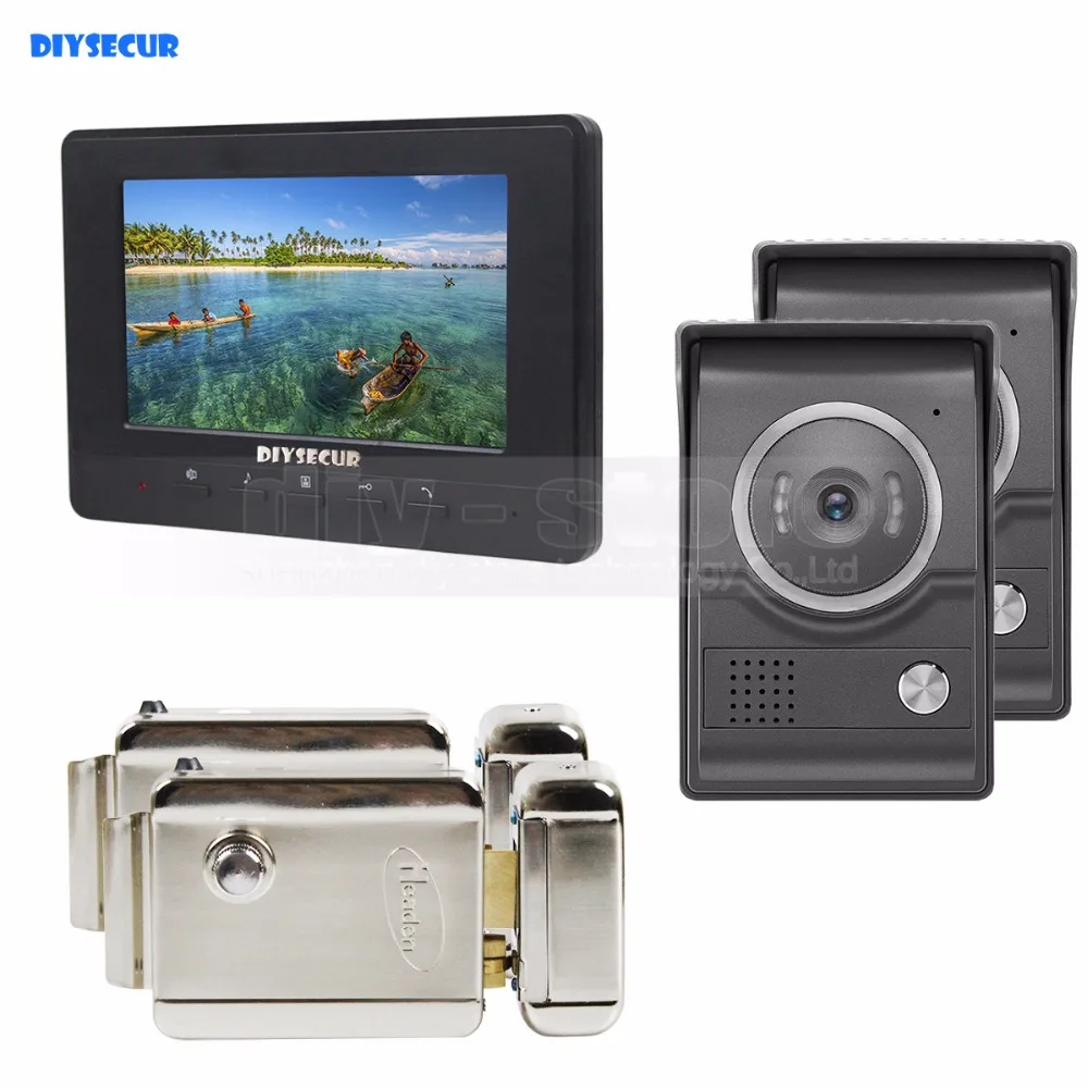

DIYSECUR 7inch Video Intercom Video Door Phone 700TV Line IR Night Vision HD Camera + Electric Lock for Home Office Factory 2V1