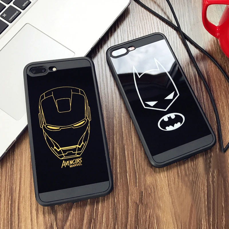 JAMULAR-Cartoon-Batman-Iron-Man-Printing-Mirror-Cases-For-iPhone-X-7-Plus-Soft-TPU-Back