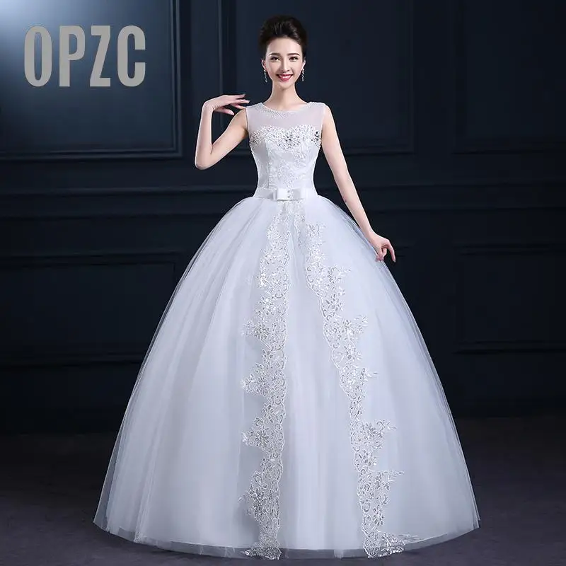 

Real Photo Vestidos De Novia Korean Style Simple Wedding Dress 2016 Vintage Robe De Mariage Bridal Lace with Crystal Ball Gown